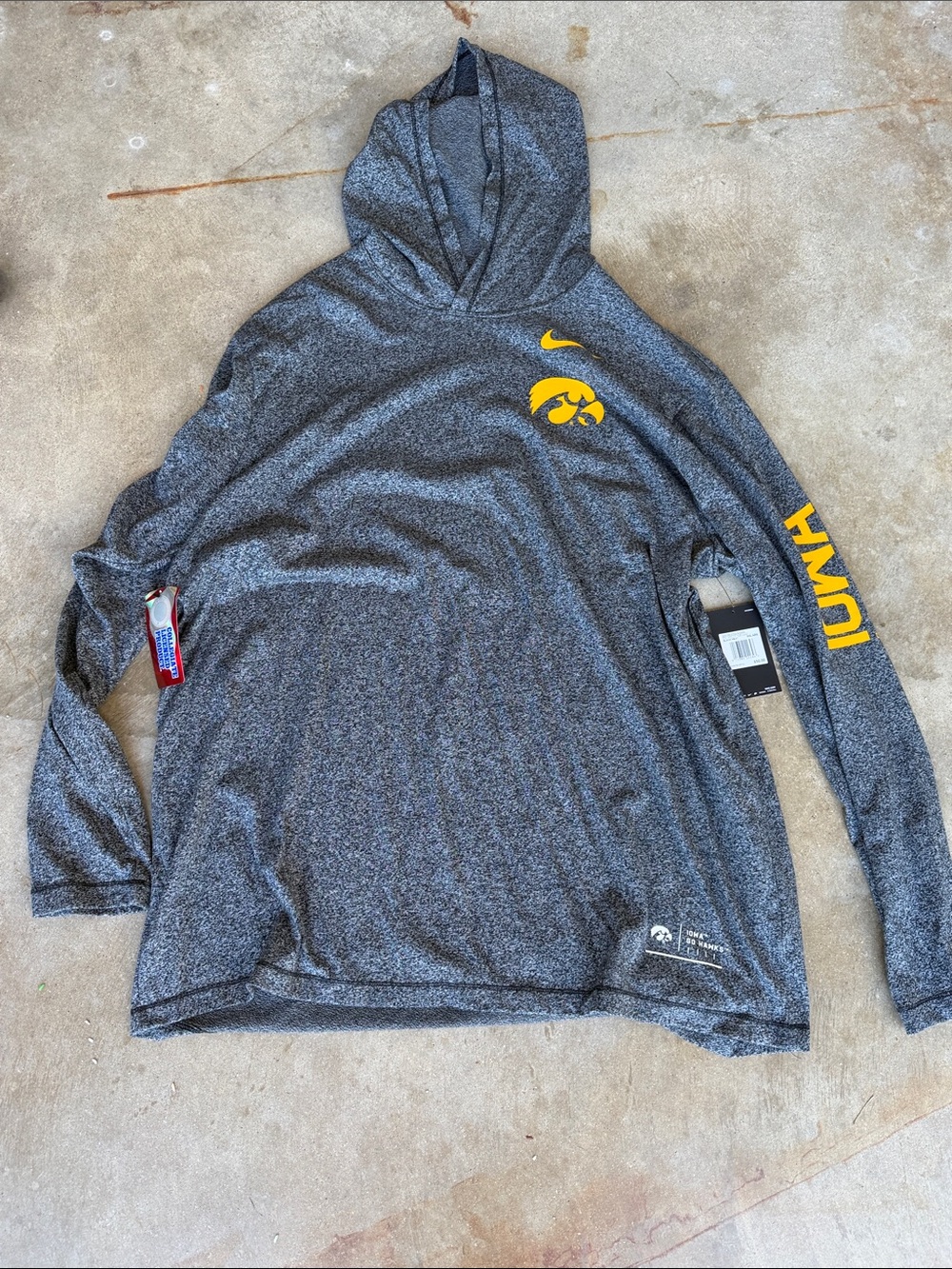 Nike Men’s Gray Hooded Long Sleeve with Yellow Iowa Hawkeyes Logos
